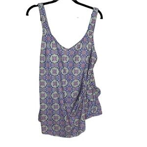 Maxine of Hollywood Blue Patterned One Piece Swimsuit Dress Sz 22W
